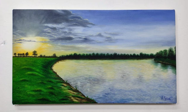 Atardecer sobre el río Oil Canvas Landscaping