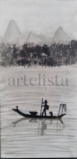 Silencio en el río Tinta Cartulina Paisaje