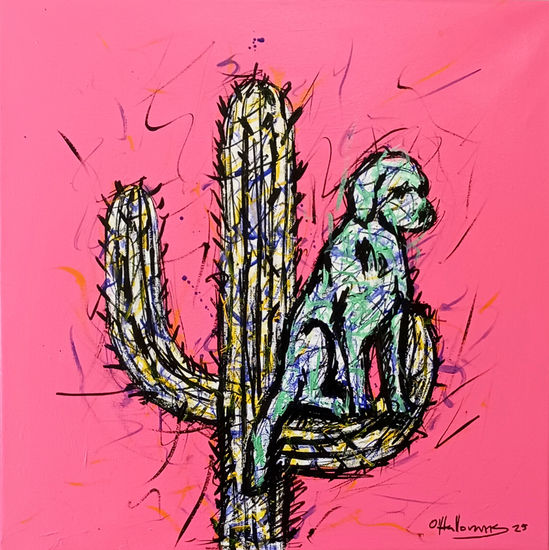 El perro que aprendió del cactus Acrylic Canvas Figure Painting