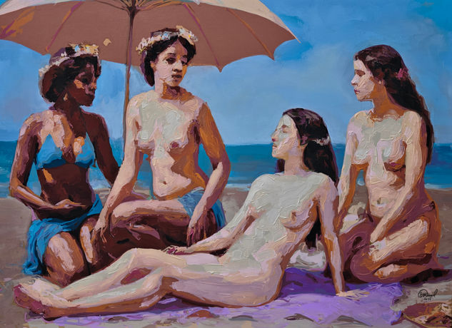 On the thread of a destiny that unites us Acrylic Canvas Figure Painting