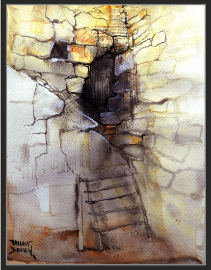 MASIA-LA PABORDIA-CAMPS-FONOLLOSA-PINTURA-ART-HISTORIA-ANTIGA-PRESÓ-CATALUNYA-AQUAREL·LA-PINTOR-ERNEST DESCALS Acuarela Papel Paisaje