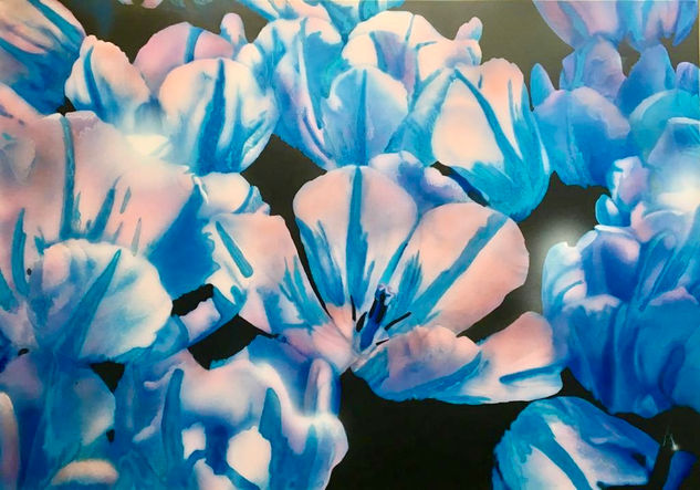 Flores azules Oil Canvas Floral Painting