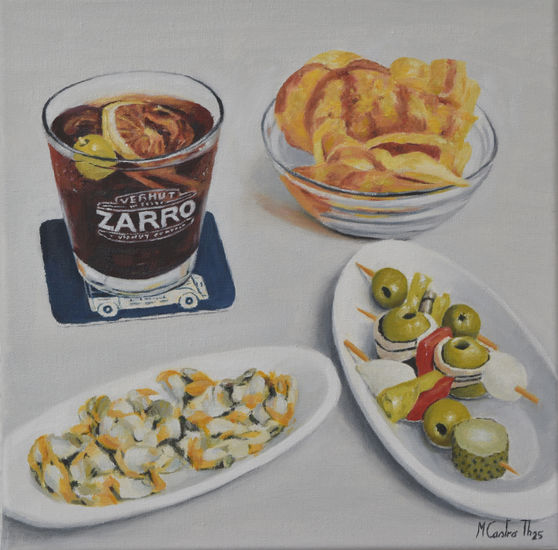 PINCHOS CON VERMUT ZARRO Óleo Lienzo Bodegones