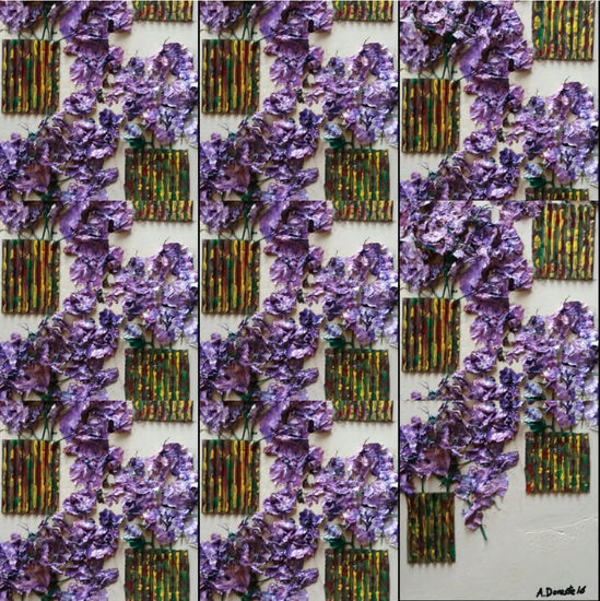 Patio de buganvillas violetas Mixed media Panel Floral Painting
