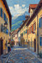 Calle soleada en los   Alpes.