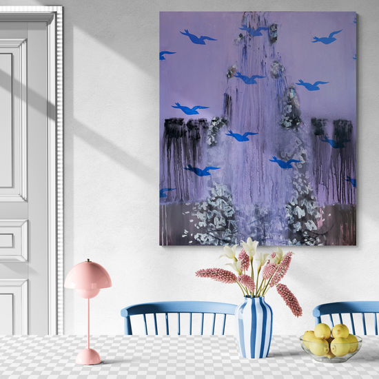 Where the Blue Birds Fly Mixed media Canvas Animals