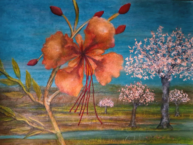 Flor de pavo real, Caesalpinia pulcherrima Pastel Papel Floral