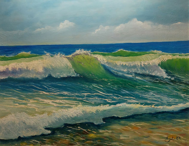 La fuerza del mar. Óleo Lienzo Marina