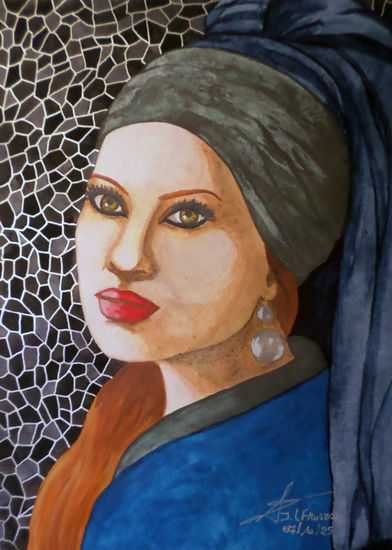 Yo quiero ser una chica Vermeer Acuarela Papel Retrato