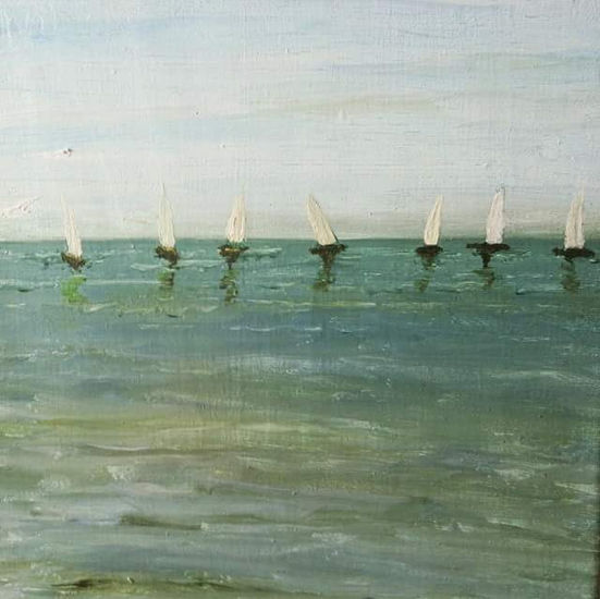 Velas en el horizonte Óleo Lienzo Marina