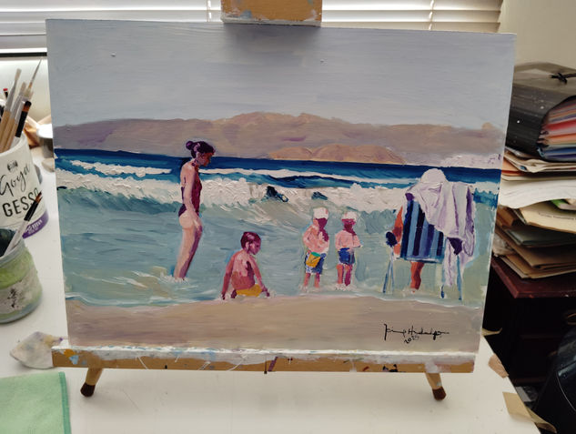 Baño familiar en la Azohia Acrylic Panel Marine Painting