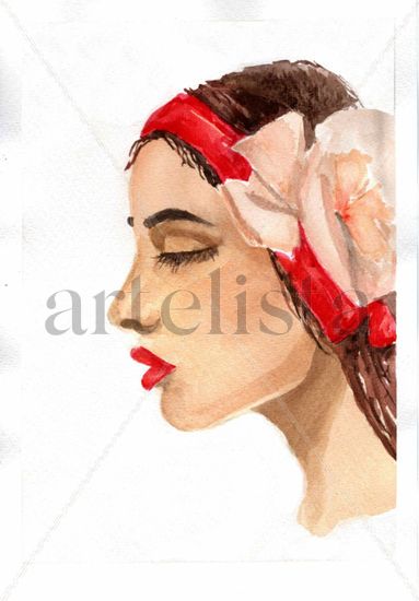 Mujer Acuarela Papel Retrato
