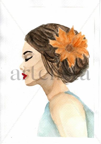 Mujer Acuarela Papel Retrato