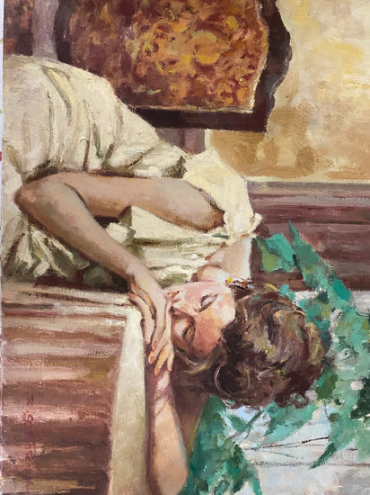 Chica apoyada Oil Canvas Figure Painting