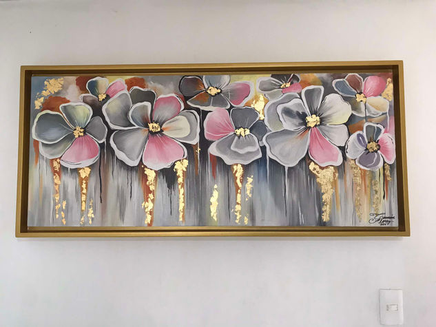 flores rosadas en abstraccion Acrylic Canvas Floral Painting