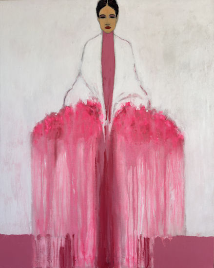 Girl with a Bouquet Mixed media Canvas Floral Painting