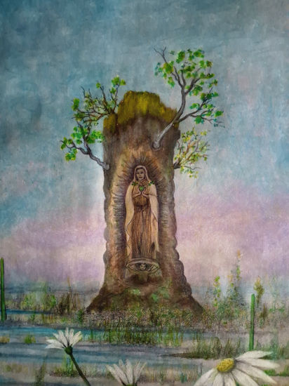 El altar que la madre Naturaleza creó para la virgen de Guadalupe Mixed media Paper Landscaping
