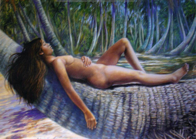 Sueño bajo el palmar Oil Textile Figure Painting