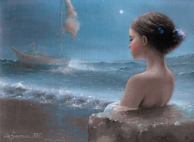 Sirena de Tierra Firme Óleo Papel Marina