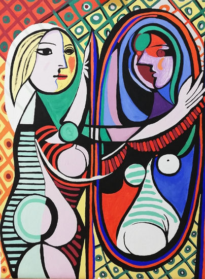 "Mujer frente al espejo" replica tributo Pablo Piccaso Acrílico Lienzo Retrato