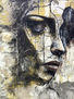 Fragmentos del alma II: pintura contemporánea en técnica mixta pintado a mano, rostro femenino con texturas, abstracción y realismo