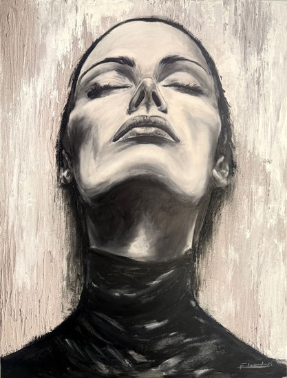 Mujer Pensativa en Técnica Mixta | Arte Figurativo Pintado a Mano con Acrílico sobre Lienzo | Decoración Moderna de Pared Acrílico Lienzo Retrato