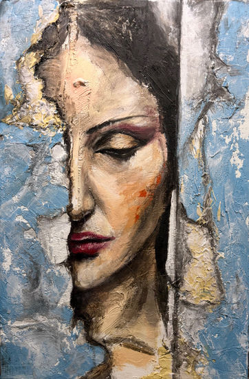 Entre lo que se quiebra y lo que permanece: arte contemporáneo acrílico, técnica mixta 3D y 2D con texturas y volumen expresivo pintado mano Acrylic Canvas Portrait