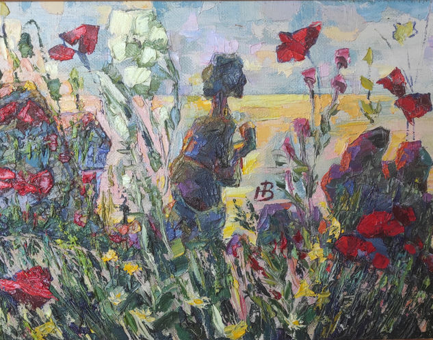 Цветы и скалы Oil Card Floral Painting