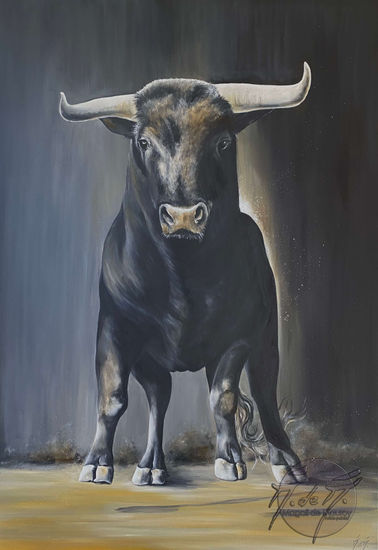 Taureau dans le clair obscur Óleo Lienzo Animales