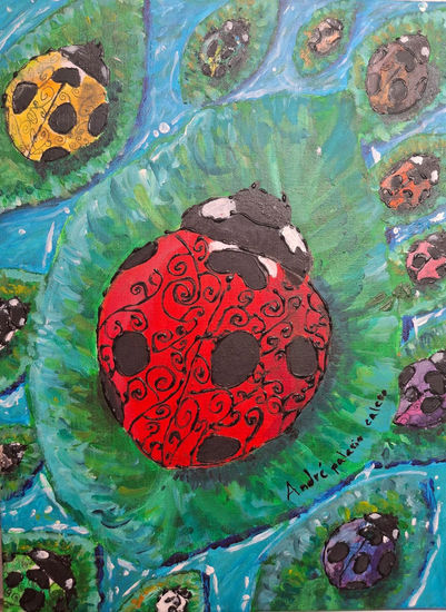 Mariquitas flotando Acrylic Canvas Animals