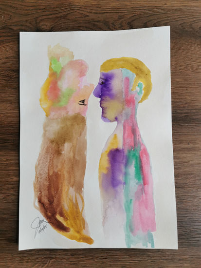 Amantes distantes Watercolour Paper Figure Painting