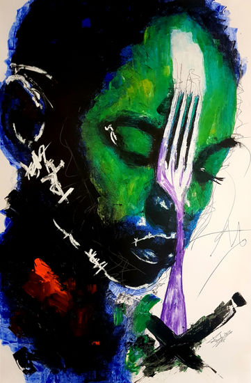 Ma fourchette Media Mixta Lienzo Figura