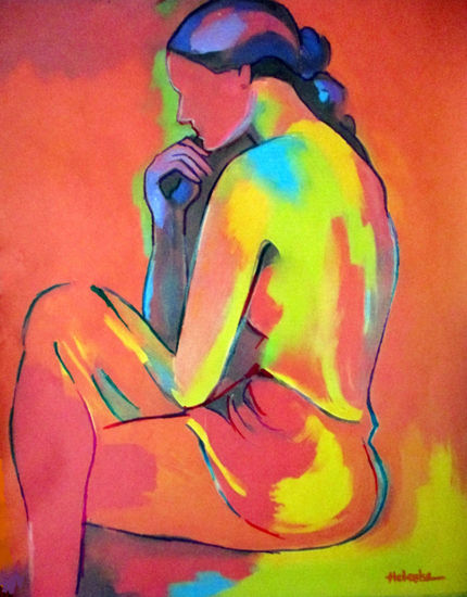 "Seated Pensive Woman" Acrylic Canvas Figure Painting