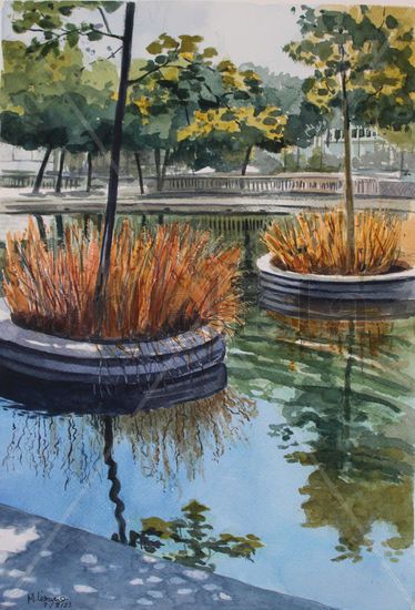 Reflejos Acuarela Papel Paisaje