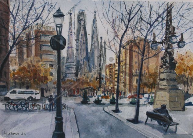 En mi barrio Acuarela Papel Paisaje