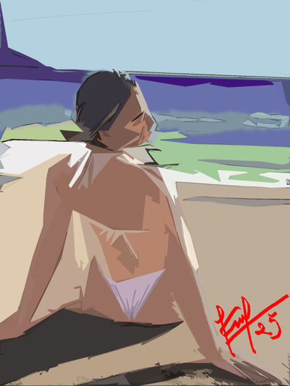 Chica de espaldas en la playa Acrílico Papel Figura