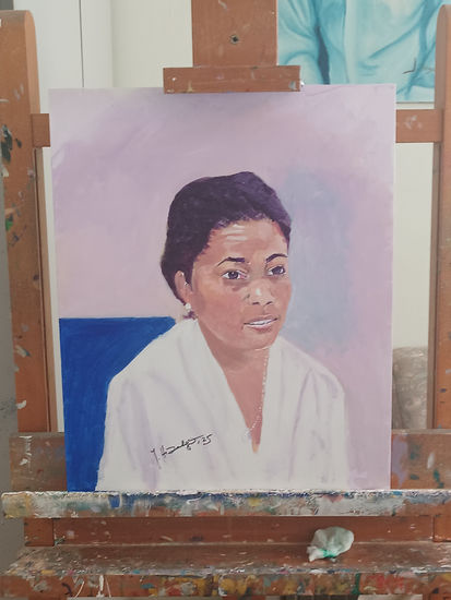 Medico de cabezera (Yesenia) Óleo Tabla Retrato