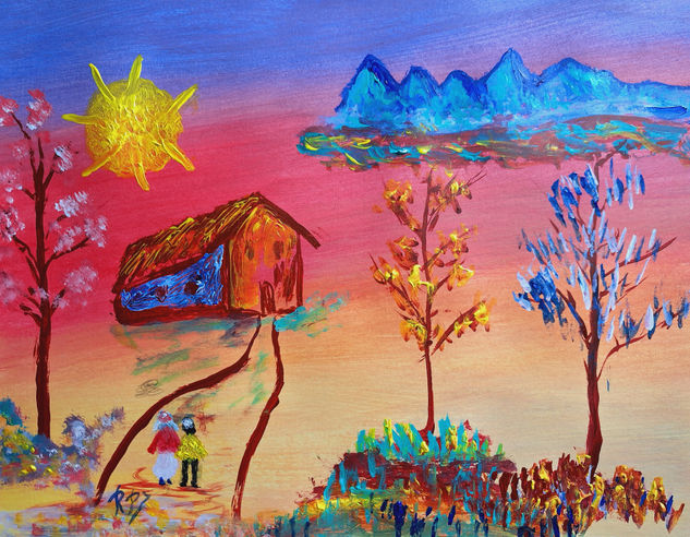 Records infantils..Childhood memories..ABSTRACT..Caminando por un mundo desconocido.. Acrílico Papel Paisaje