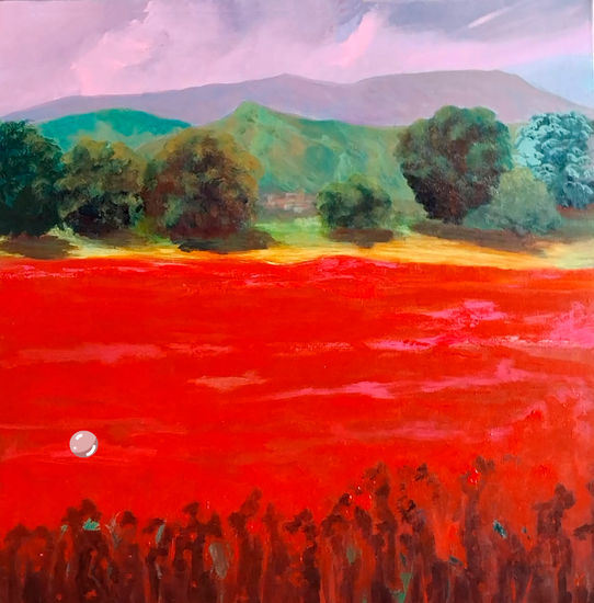 ROJOS SOBRE VERDES. 70X70 Acrílico Lienzo Paisaje