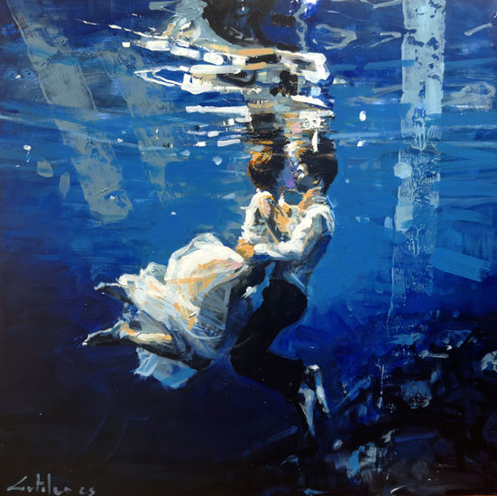 Besandonos bajo el agua Oil Panel Marine Painting