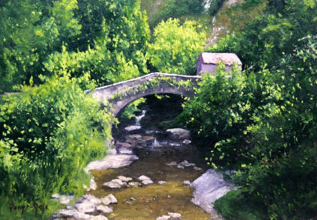 Puente y molino viejo Oil Canvas Landscaping
