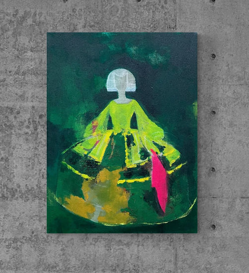 Green INFANTA Mixed media Canvas Figure Painting