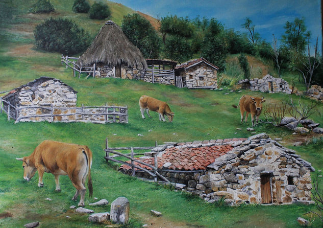 Braña Xamaril Asturias Oil Canvas Landscaping