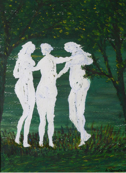 Las Tres Gracias Mixed media Canvas Figure Painting