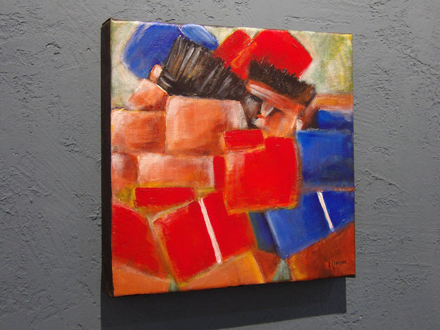 oil  painting on canvas- 30x30 cm  «Boxers»