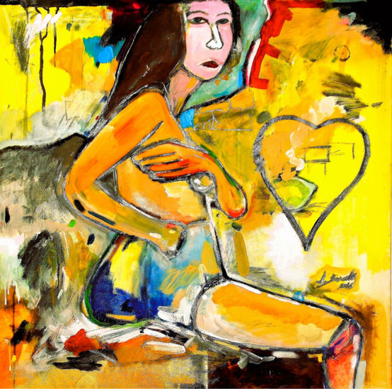 La dama pensativa. Media Mixta Tela Figura