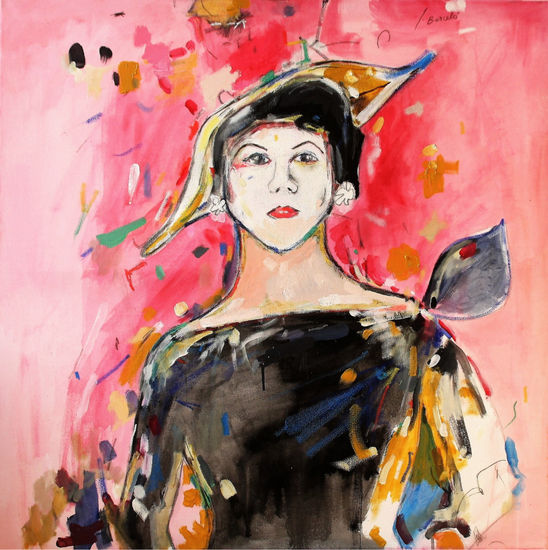 La dama del confeti. Media Mixta Lienzo Retrato
