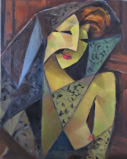 MUJER CON MANTILLA Óleo Lienzo Desnudos