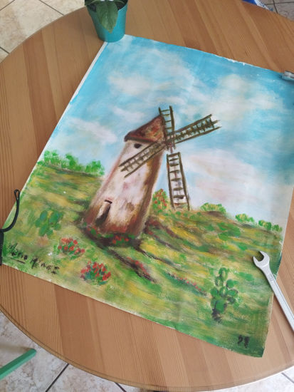 Molino de viento Óleo Cartulina Paisaje