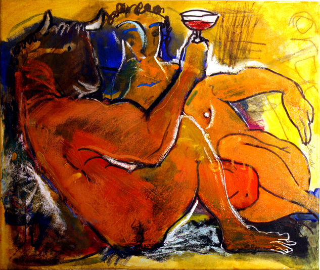 Minotauro mágico. Mixed media Canvas Figure Painting